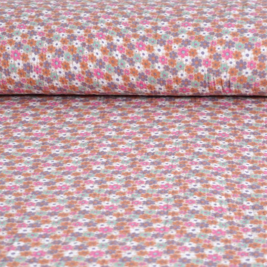 Preview: Musselin Double Gauze Blümchen allover bunt pastell